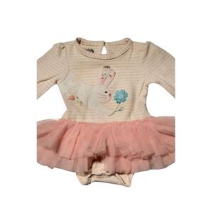 Mud Pie Pale Pink Striped Bunny Tutu Long Sleeve Onsie Dress Size 3 To 6 Months